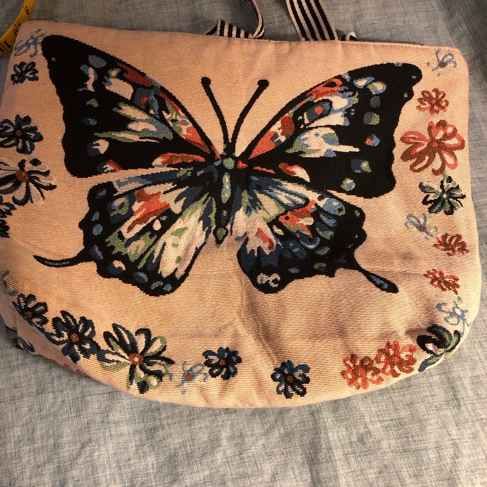 Floral Butterfly Embroidered Tote Bag